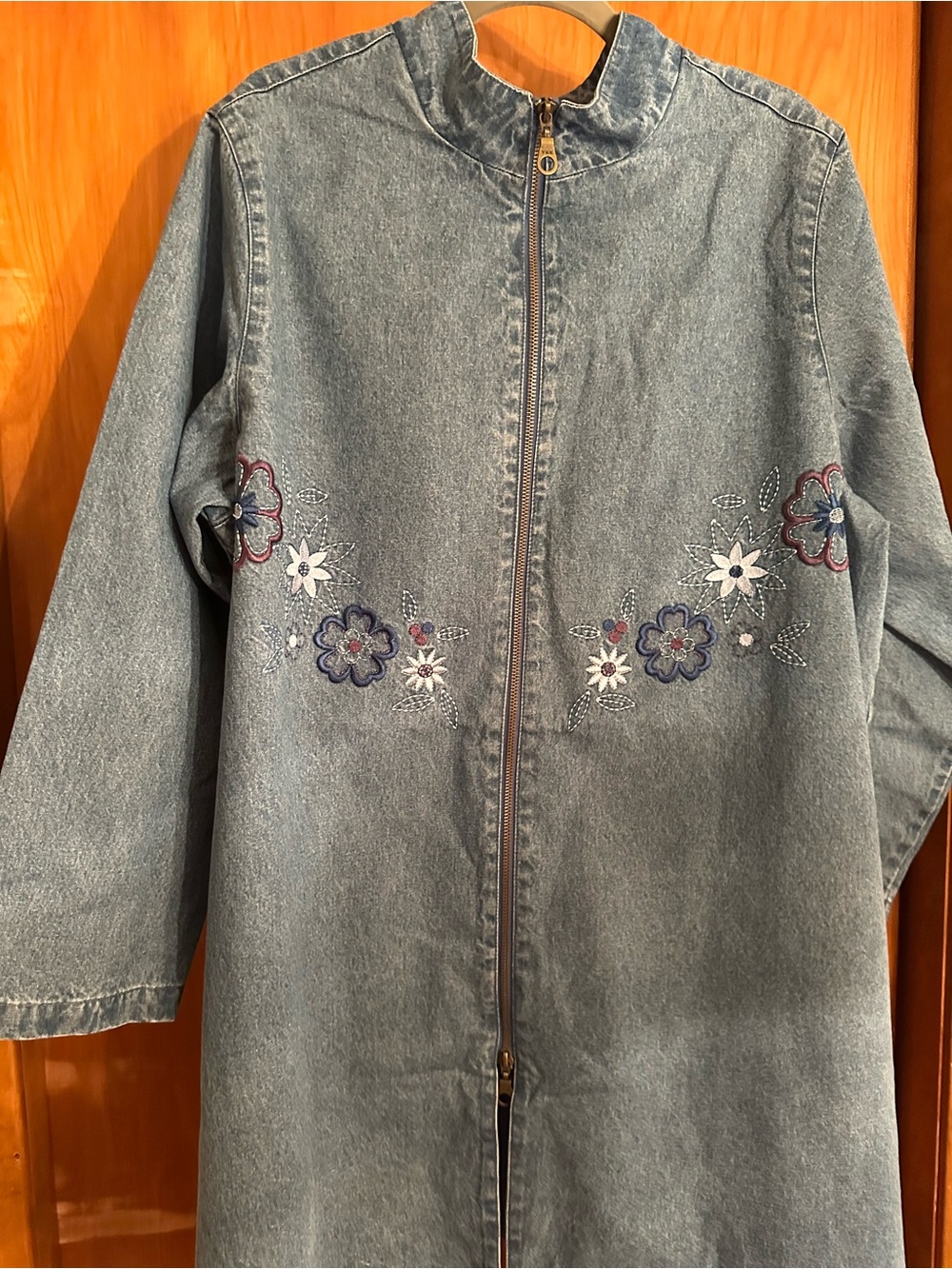 Denim & Co NWT Embroidered Long Denim Jacket 1X